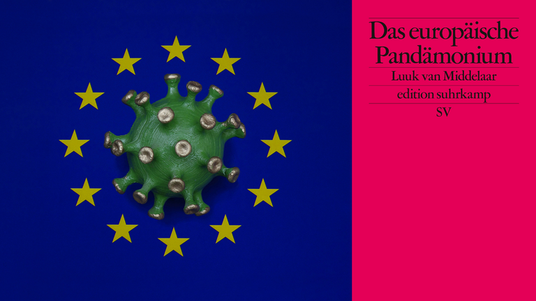 Das Buchcover von Luuk van Middelaar “Das europäische Pandämonium" und ein gestaltetes Europaflaggenbild Das Buchcover von Luuk van Middelaar “Das europäische Pandämonium" und ein gestaltetes Europaflaggenbild