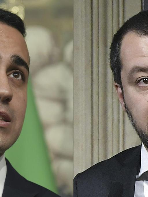 Die Fotomontage zeigt Luigi di Maio, Parteichef der Fünf-Sterne-Bewegung und Matteo Salvini, den Vorsitzenden der rechtspopulistischen Partei Lega.