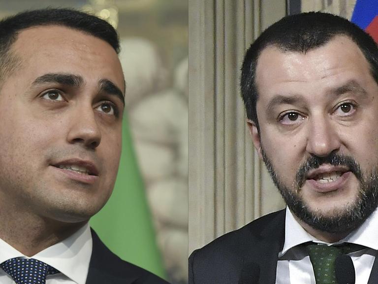 Die Fotomontage zeigt Luigi di Maio, Parteichef der Fünf-Sterne-Bewegung und Matteo Salvini, den Vorsitzenden der rechtsextremen Partei Lega.