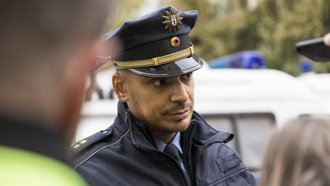 Polizeisprecher Thilo Cablitz in Uniform bei der Räumung des Hausprojekts "Liebig34" in Berlin-Friedrichshain