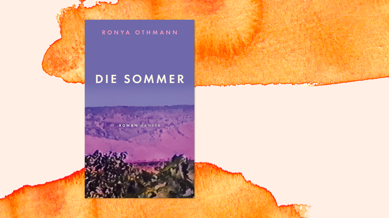 Buchcover von "Die Sommer" von Ronya Othmann vor orangefarbenem Aquarellhintergrund. Buchcover von "Die Sommer" von Ronya Othmann vor orangefarbenem Aquarellhintergrund.