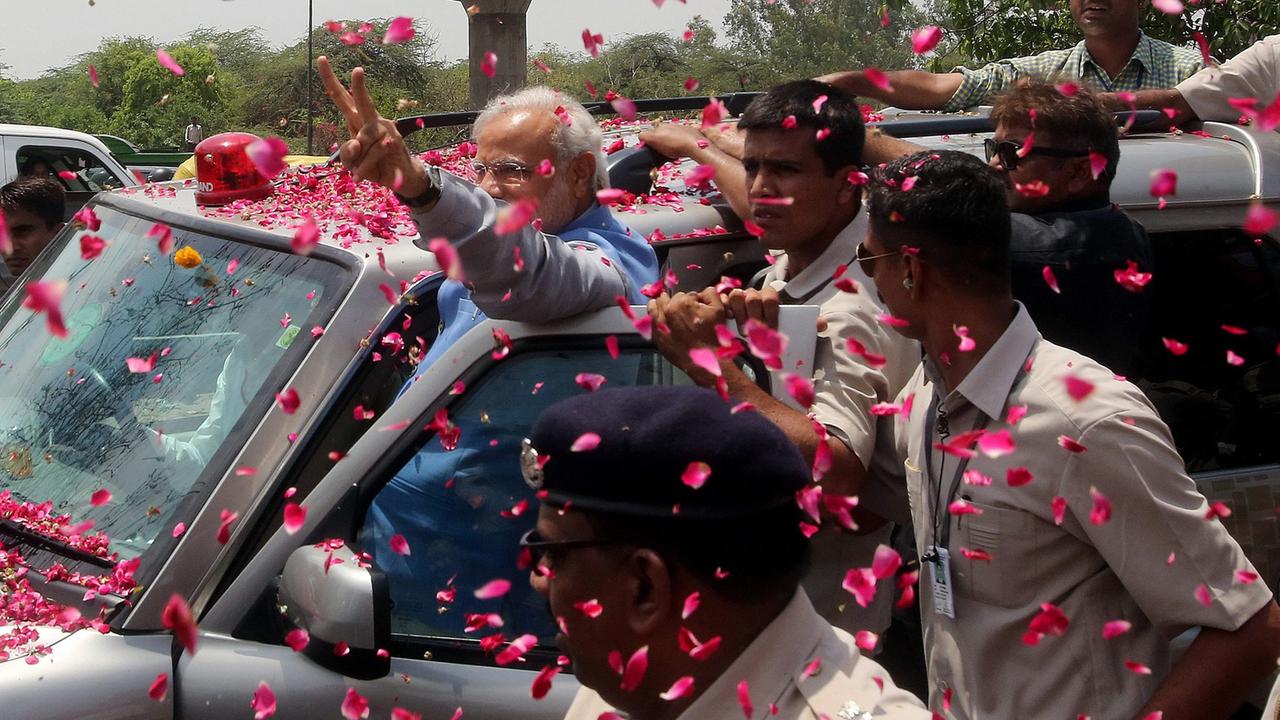 Narendra Modi bei der Feier zu seinem Wahlsieg. Narendra Modi bei der Feier zu seinem Wahlsieg.