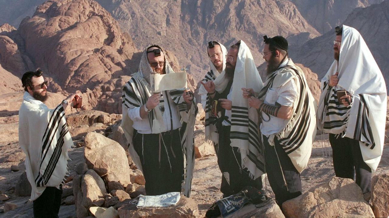 Ultra-orthodoxe Juden beim Gebet auf dem Berg Sinai Ultra-orthodoxe Juden beim Gebet auf dem Berg Sinai