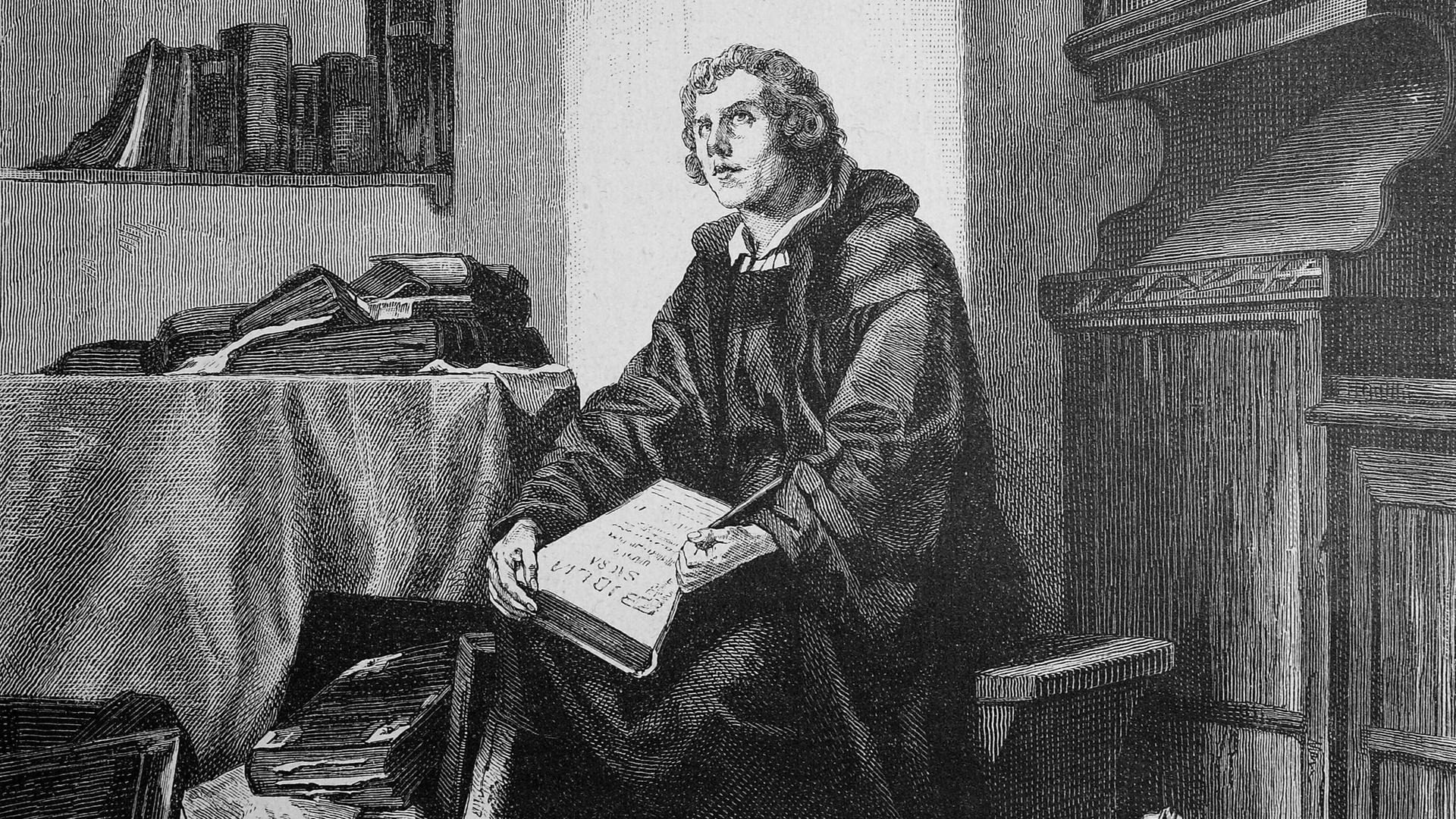 "Scholastische Studien auf der Schwelle zur Reformationszeit, Luther mit einer Bibel", ca.1515.