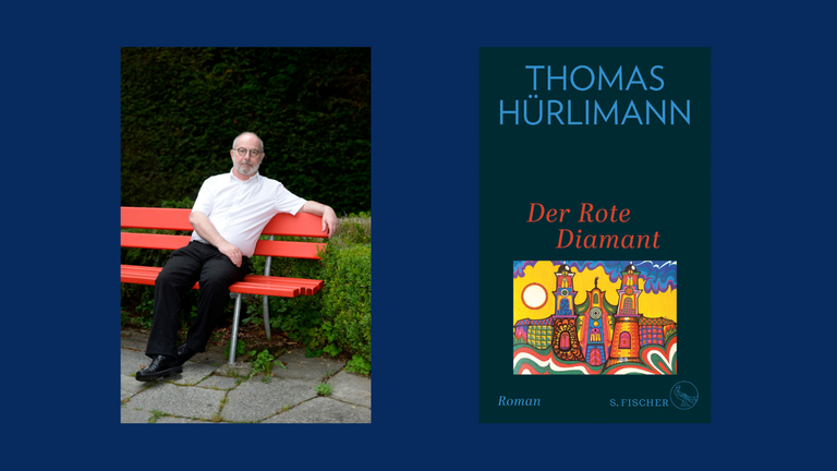 Der Schriftsteller Thomas Hürlimann und das Buchcover "Der rote Diamant" Der Schriftsteller Thomas Hürlimann und das Buchcover "Der rote Diamant"