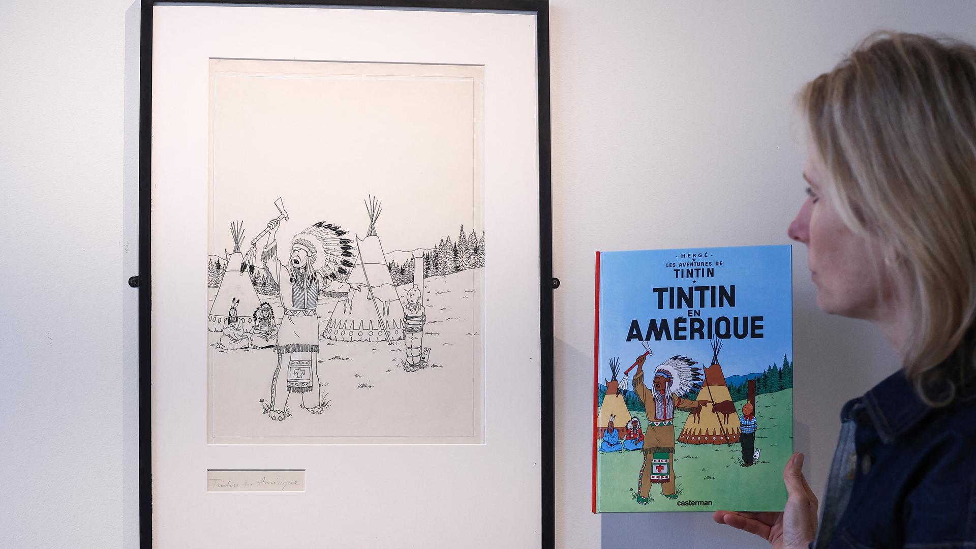 Das Titelblatt für den Comic "Tim und Struppi in Amerika" von Hergé.