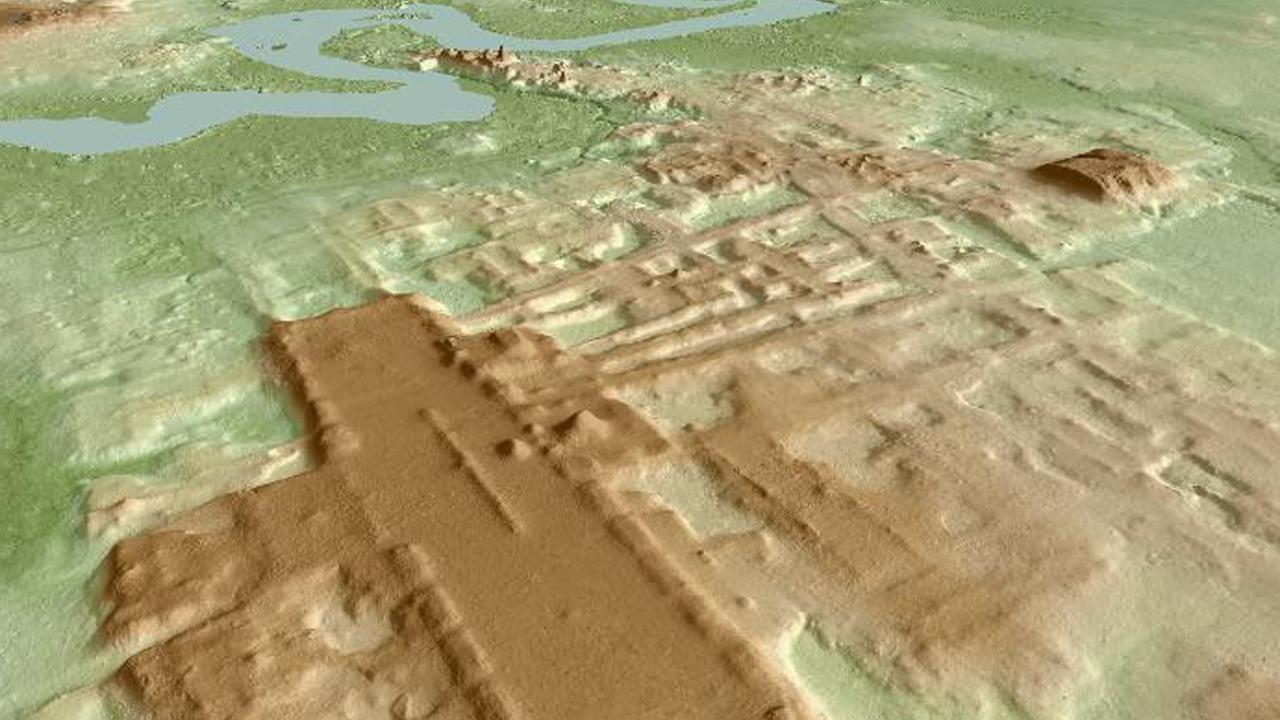 3D-Relief auf Basis von LiDAR-Daten, Maya-Fundstätte Aguada Fénix; Tabasco, México 3D-Relief auf Basis von LiDAR-Daten, Maya-Fundstätte Aguada Fénix; Tabasco, México