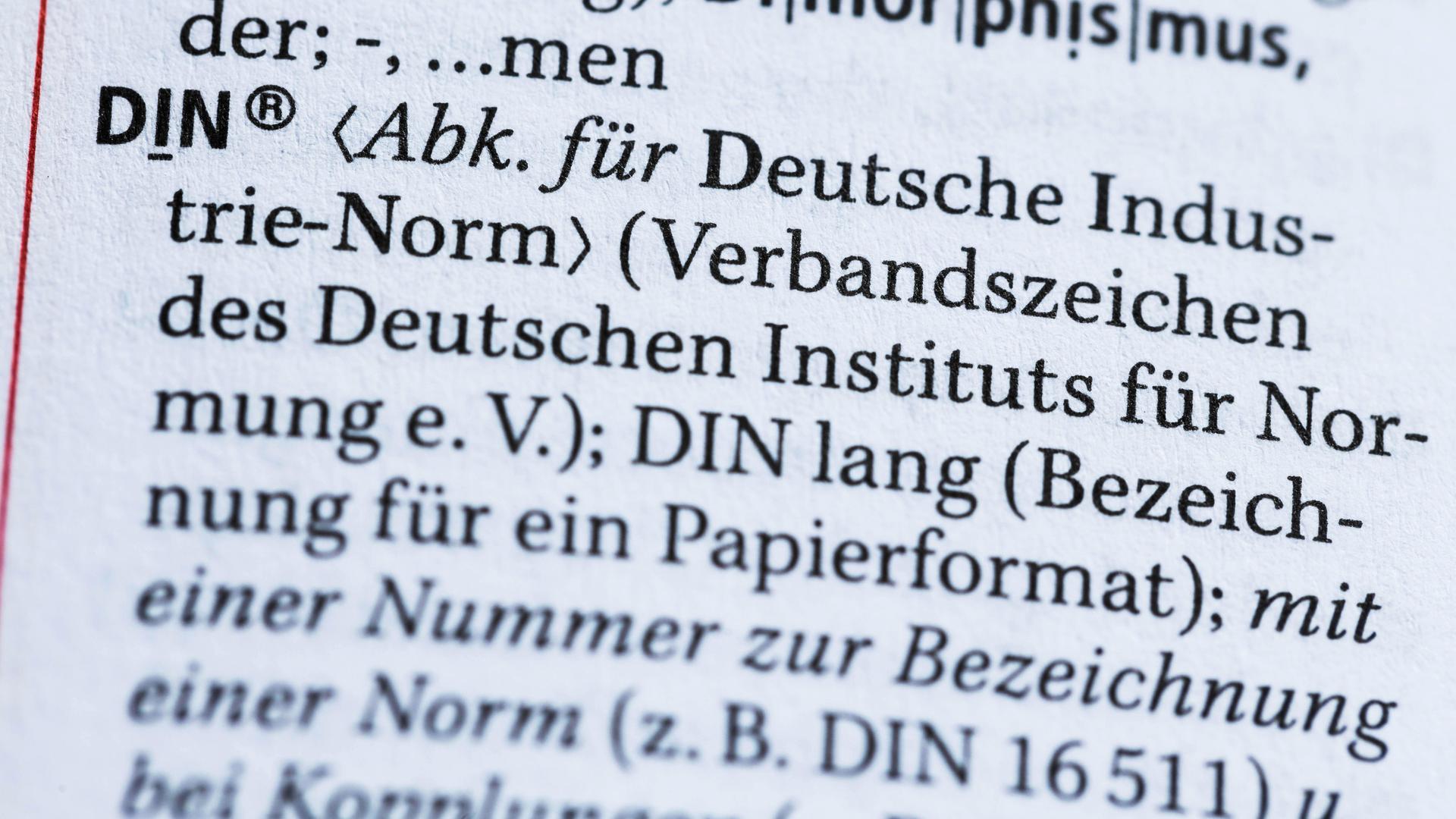 Der Duden-Eintrag des Wortes "DIN" (Deutsche Industrie-Norm) Der Duden-Eintrag des Wortes "DIN" (Deutsche Industrie-Norm)