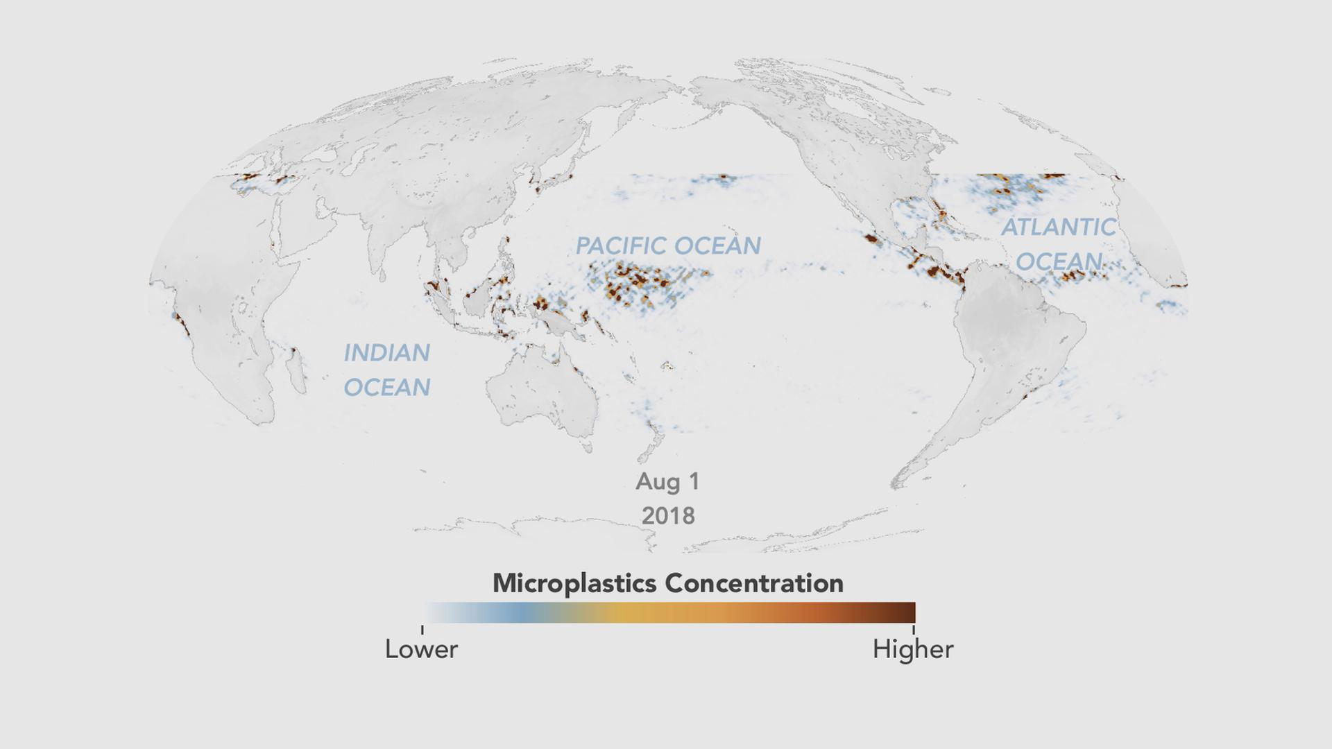 Die Verteilung des Plastikmülls in den Meeren Anfang August 2018 Die Verteilung des Plastikmülls in den Meeren Anfang August 2018