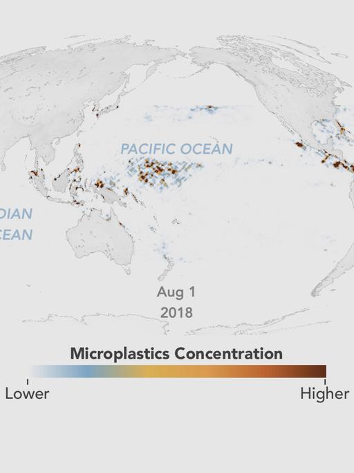 Die Verteilung des Plastikmülls in den Meeren Anfang August 2018