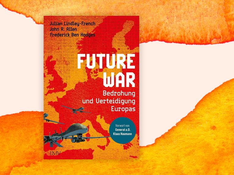 Das Cover des Buches "Future War" zeigt Kriegsflugzeuge auf einem abstrakten rot-orangen Hintergrund.