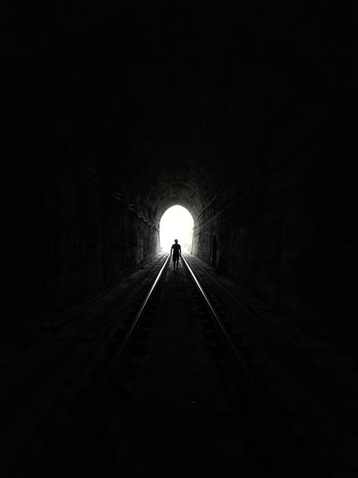 Eine Person läuft auf das Licht am Ende eines Tunnels zu.