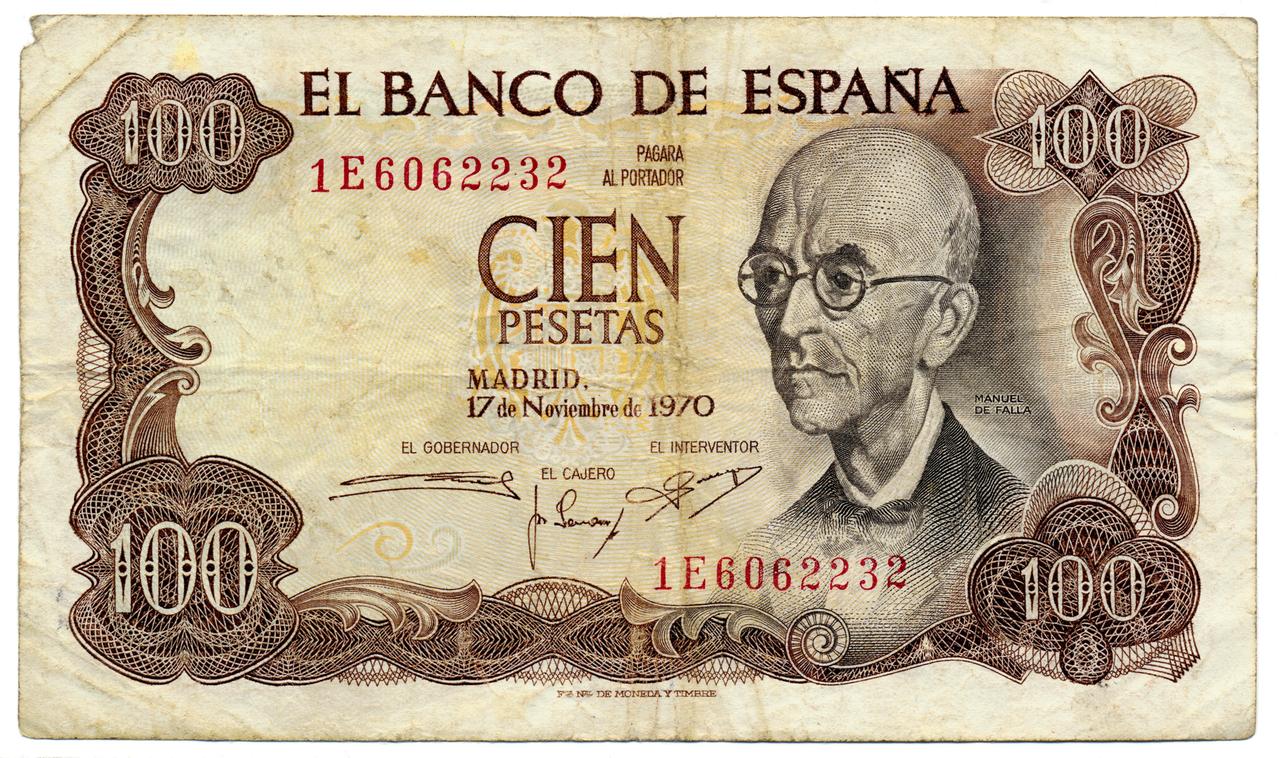 Historische 10-Peseten-Banknote des spanischen Komponisten Manuel de Falla Historische 10-Peseten-Banknote des spanischen Komponisten Manuel de Falla