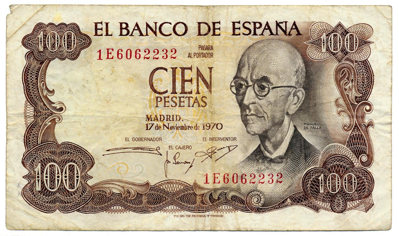 Histórico billete de 10 pesetas rupias del compositor español Manuel de Falla