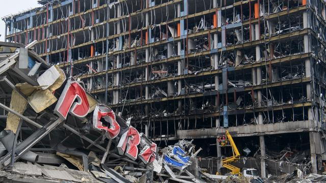 Ein durch russische Raketenangriffe zerstörtes Einkaufszentrum in Kiew am 30. März 2022. 