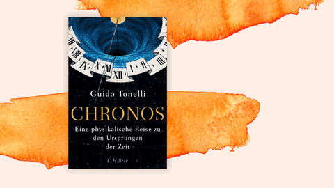 Cover von Guido Tonellis Buch "Chronos. Eine physikalische Reise zu den Ursprüngen der Zeit". Dort ist neben der Schrift eine stilisierte historische Uhr zu sehen.