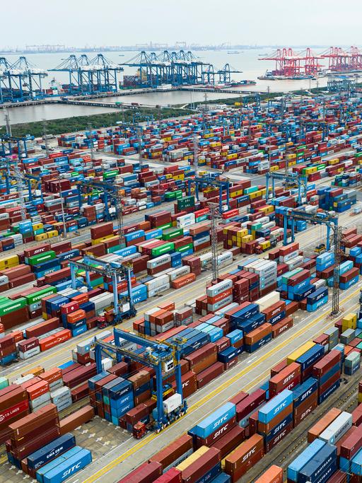 Luftaufnahme des Waigaoqiao Port in Shanghai im Osten Chinas