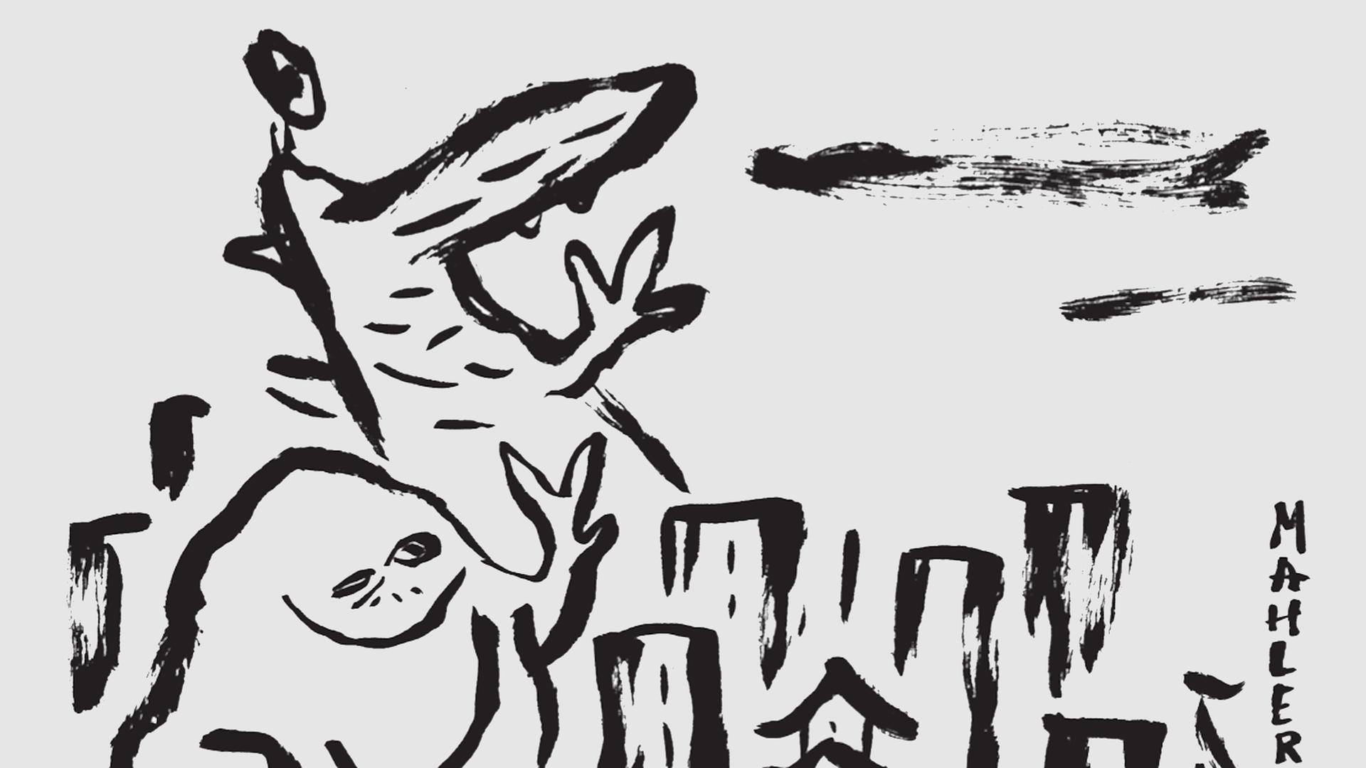 Die Zeichnung aus dem Comic zeigt einen Frosch und Godzilla zwischen den Hochhäusern von Tokio, gezeichnet in dicken schwarzen Tuschestrichen. Die Zeichnung aus dem Comic zeigt einen Frosch und Godzilla zwischen den Hochhäusern von Tokio, gezeichnet in dicken schwarzen Tuschestrichen.
