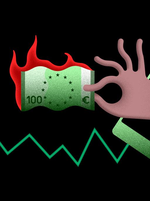 Grafik Hand mit brennendem Geldschein
