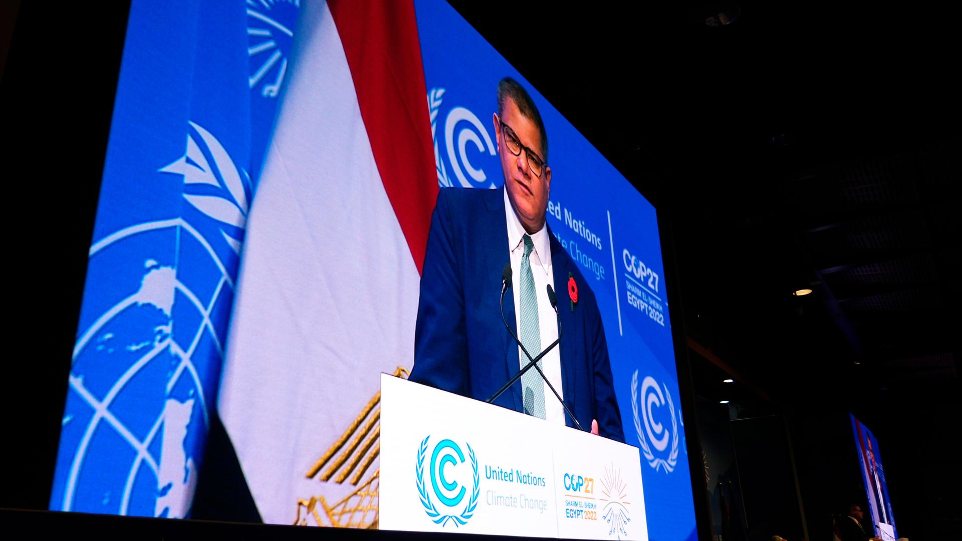 Alok Sharma, Präsident der Vorjahreskonferenz COP26 in Glasgow, spricht während der Eröffnungsrede in Sharm el-Sheikh