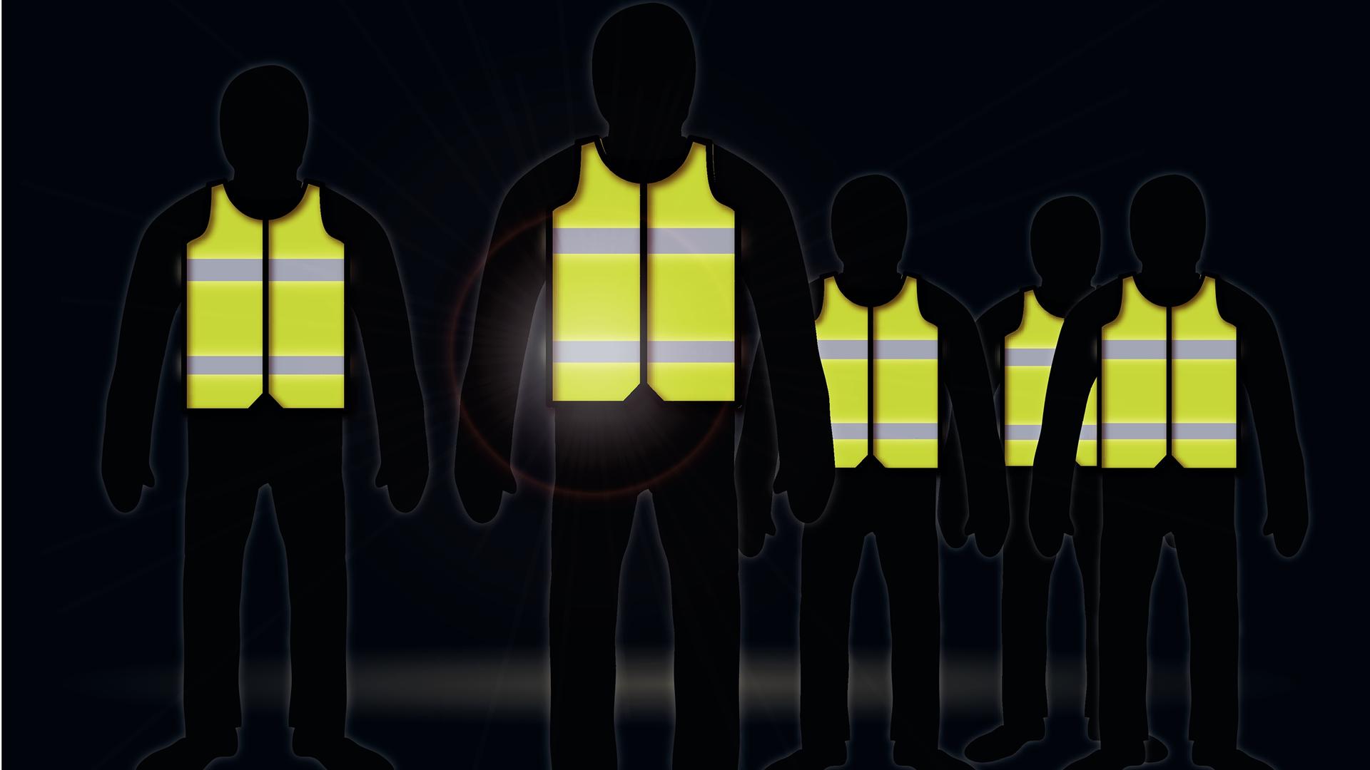 Illustration: Menschen in Gelbwesten in der Nacht vor schwarzem Hintergrund. Illustration: Menschen in Gelbwesten in der Nacht vor schwarzem Hintergrund.
