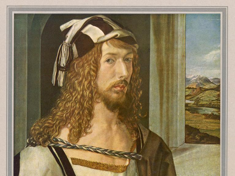 Das Porträtbild eines Mannes mit langen lockigen Haaren. Es zeigt den Maler Albrecht Dürer.