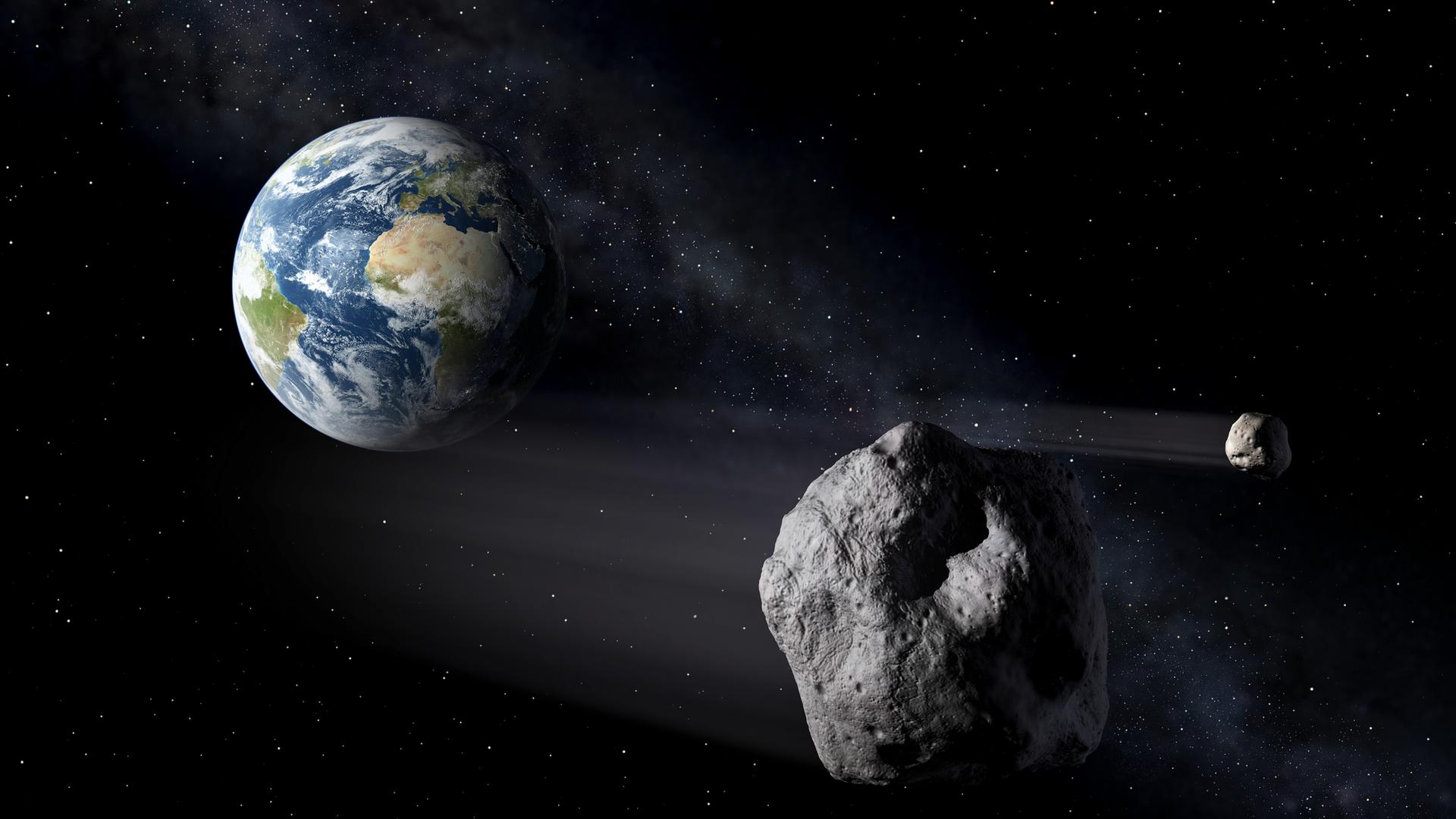 Darstellung eines Asteroiden, der der Erde nahekommt.
