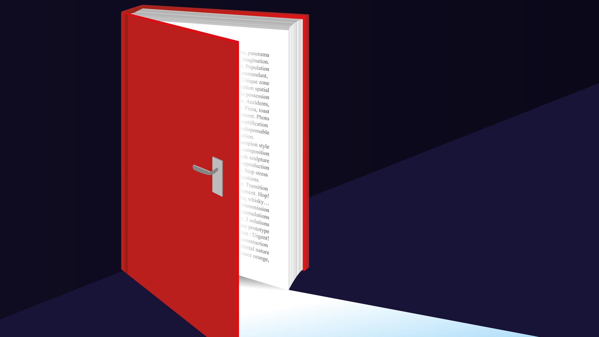 Illustration: Ein Buch als geöffnete Tür mit einem Lichtstrahl wie aus einem Zimmer. Illustration: Ein Buch als geöffnete Tür mit einem Lichtstrahl wie aus einem Zimmer.