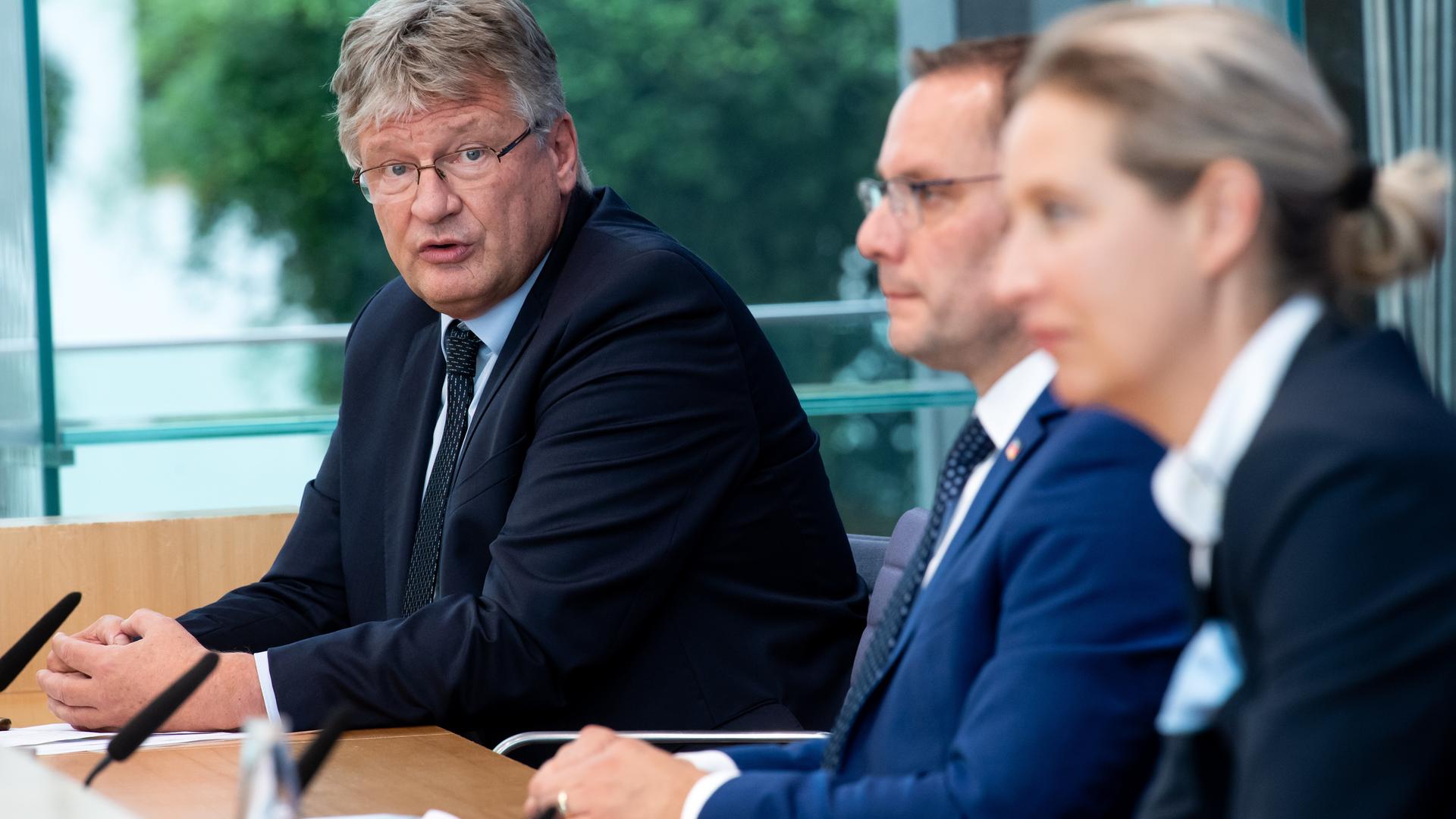 Die beiden Bundessprecher der Afd, Jörg Meuthen (links) und Tino Chrupalla, mit der Fraktionsvorsitzenden Alice Weidel Die beiden Bundessprecher der Afd, Jörg Meuthen (links) und Tino Chrupalla, mit der Fraktionsvorsitzenden Alice Weidel