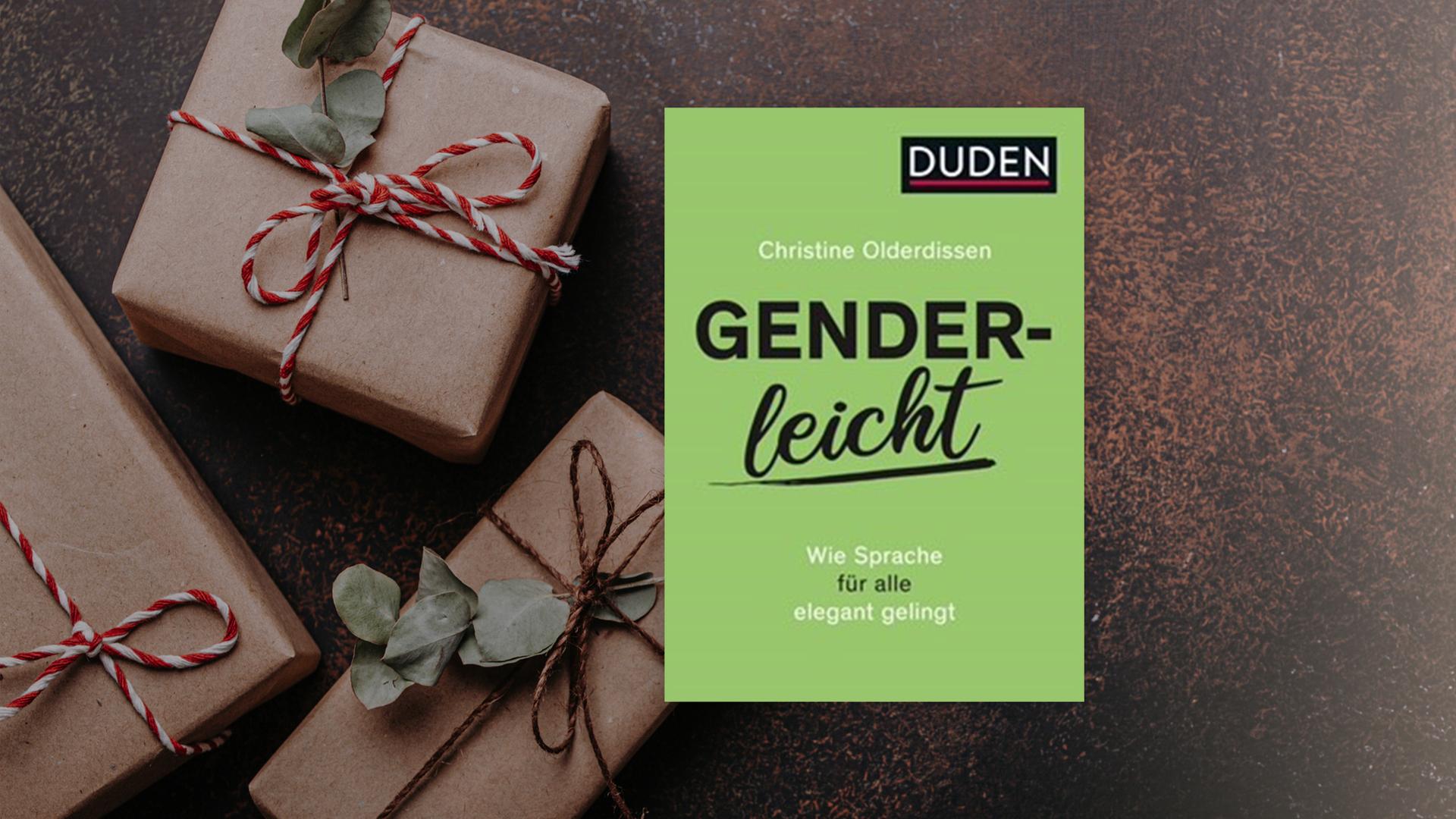 Buchcover zu "Genderleicht" von Christine Olderdissen. Im Hintergrund braune Päckchen mit rot-weißen Schleifen. Buchcover zu "Genderleicht" von Christine Olderdissen. Im Hintergrund braune Päckchen mit rot-weißen Schleifen.