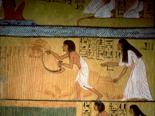 Getreideernte aus dem Grab des Sennedjem. Ägyptische Wandmalerei um 1290 v. u. Z..