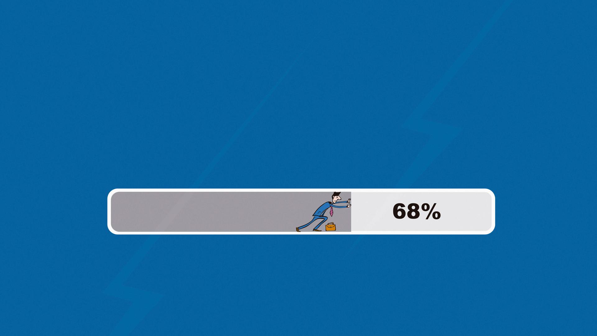 Illustration einer Figur, die versucht, einen Statusbalken über 68 Prozent zu drücken. Illustration einer Figur, die versucht, einen Statusbalken über 68 Prozent zu drücken.