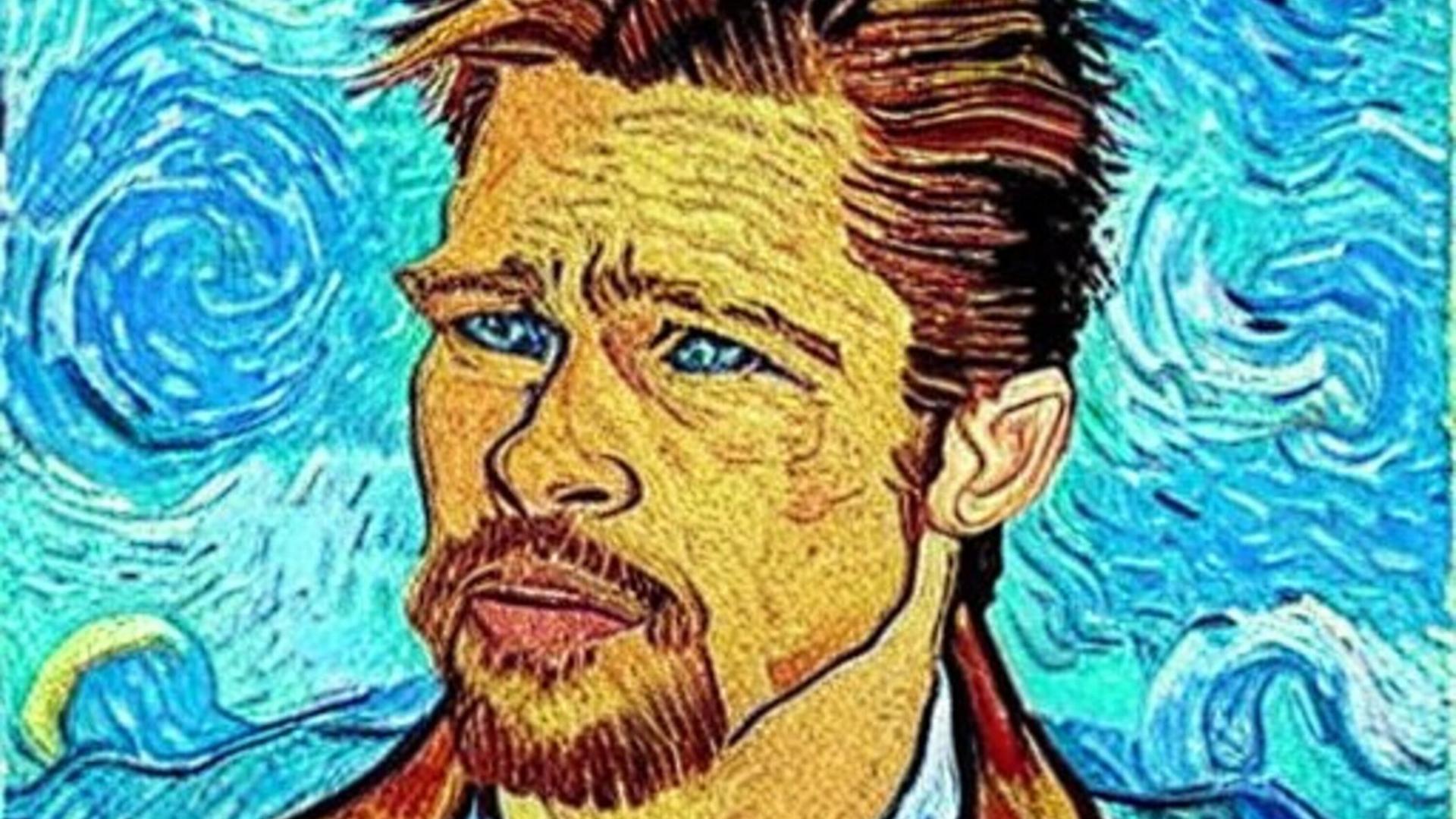 Ein von der Software Stble Diffusion erzeugtes Bild: Ein Porträt des Schauspielers Brad Pitt im Stil von Vincent van Gogh Ein von der Software Stble Diffusion erzeugtes Bild: Ein Porträt des Schauspielers Brad Pitt im Stil von Vincent van Gogh