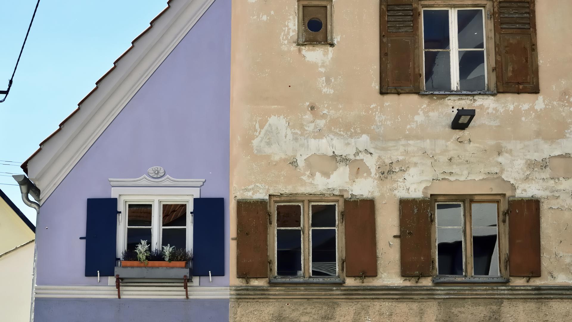 Ein Altbau, rechts vor, links nach der Sanierung. Ein Altbau, rechts vor, links nach der Sanierung.
