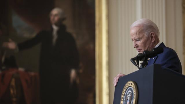 US-Präsident Biden bei einer Pressekonferenz am 19. Januar 2022 im Weißen Haus.