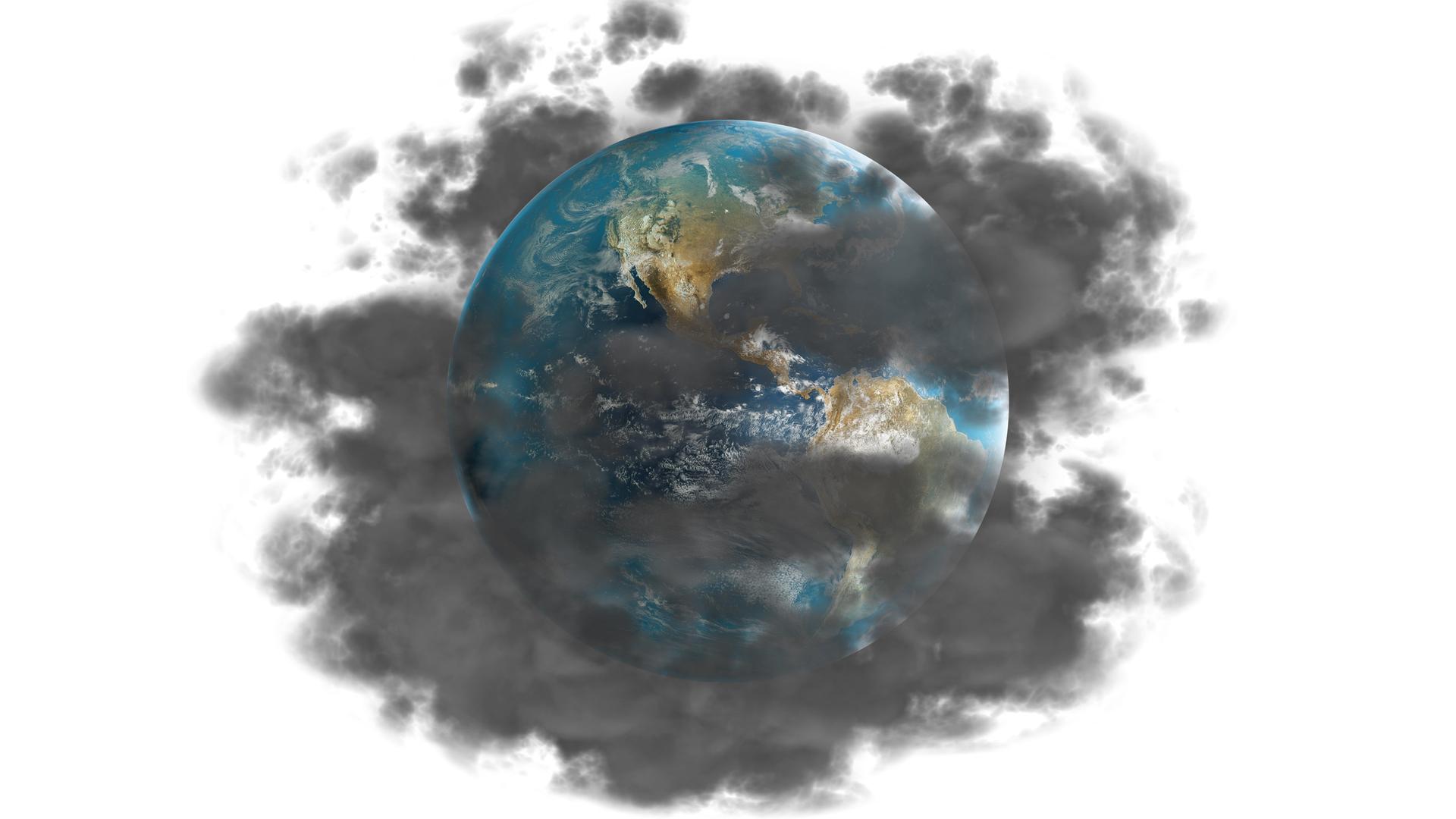 Illustration: Die Erde in eine graue dreckige Wolke eingehüllt. Illustration: Die Erde in eine graue dreckige Wolke eingehüllt.