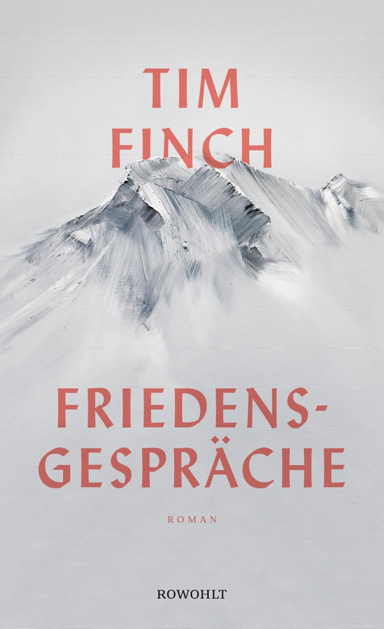 Das Buchcover zeigt den Autorennamen und Buchtitel in roter Schrift, dazwischen ist eine gezeichnete Bergkette zu sehen.