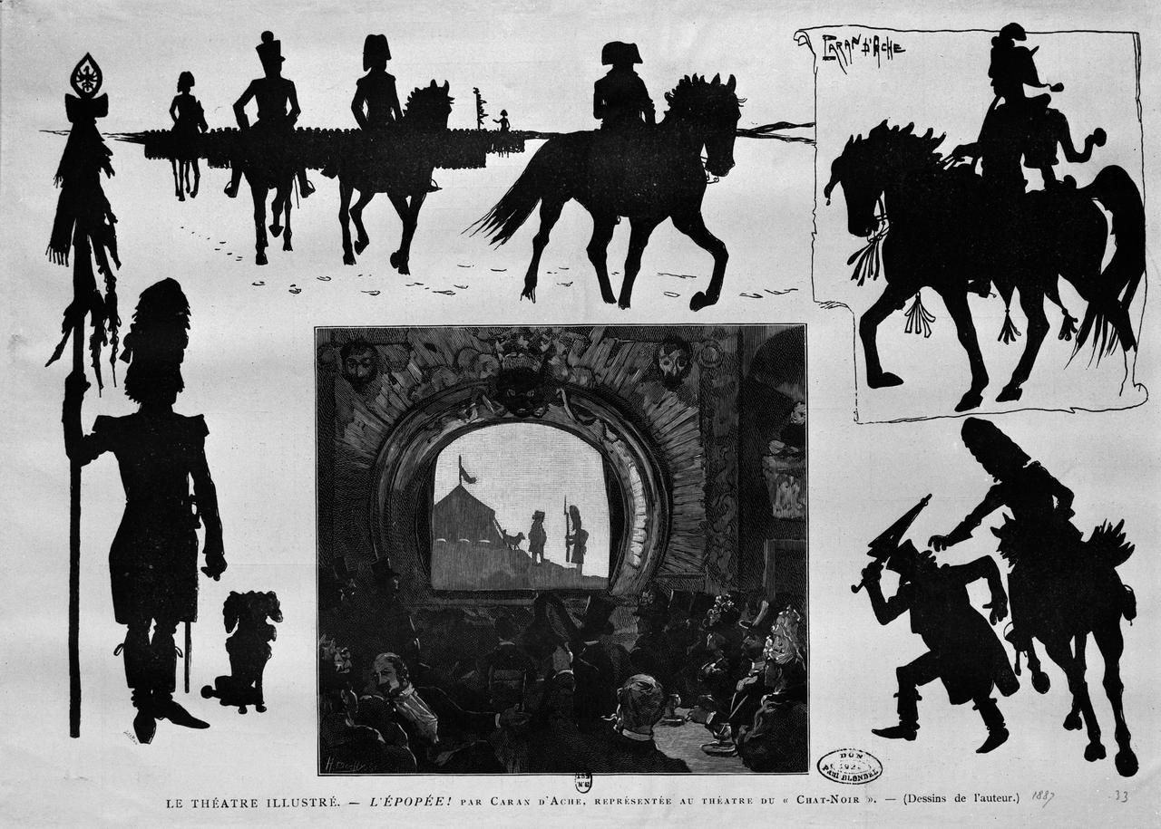 Schattentheater mit Szenen aus dem Leben Napoleons im "Chat Noir". Paris, 1887.
