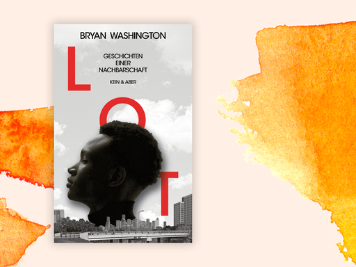 Das Cover von "Lot" zeigt in einer Collage den Kopf eines schwarzen Mannes mit geschlossenen Augen hinter einer Stadtsilhouette und einer Autobahnbrücke. Dahinter sind Buchtitel und Autorenname.