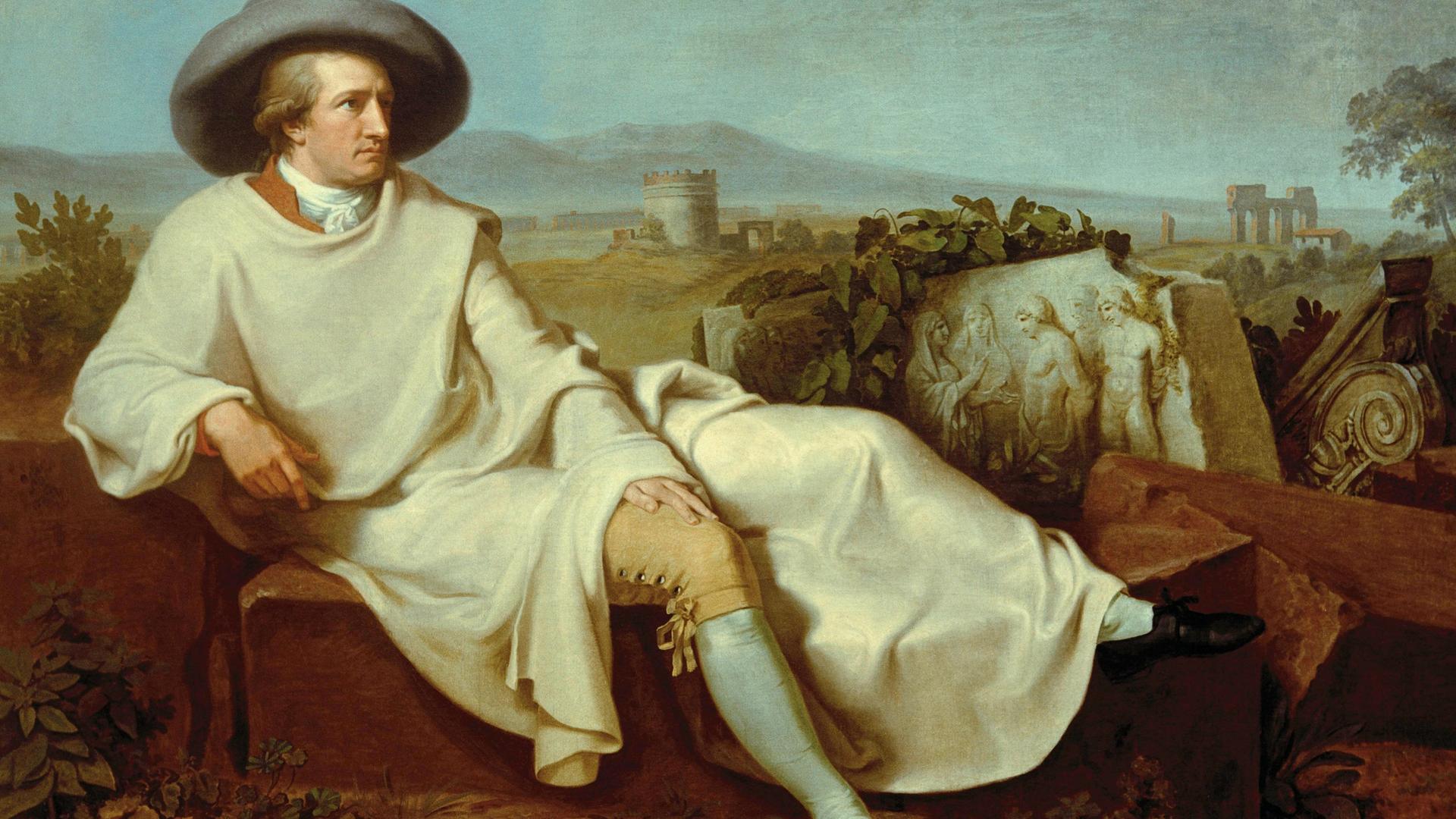 Ein Gemälde von Goethe in der Campagna, gemalt von Johann Heinrich Tischbein. Ein Gemälde von Goethe in der Campagna, gemalt von Johann Heinrich Tischbein.