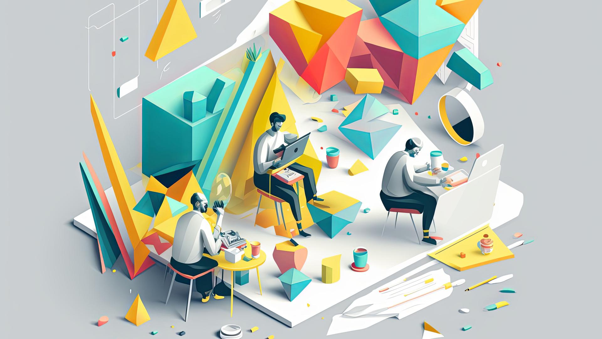Illustration eines Büros, wo drei Menschen sehr beschäftigt sind. Illustration eines Büros, wo drei Menschen sehr beschäftigt sind.
