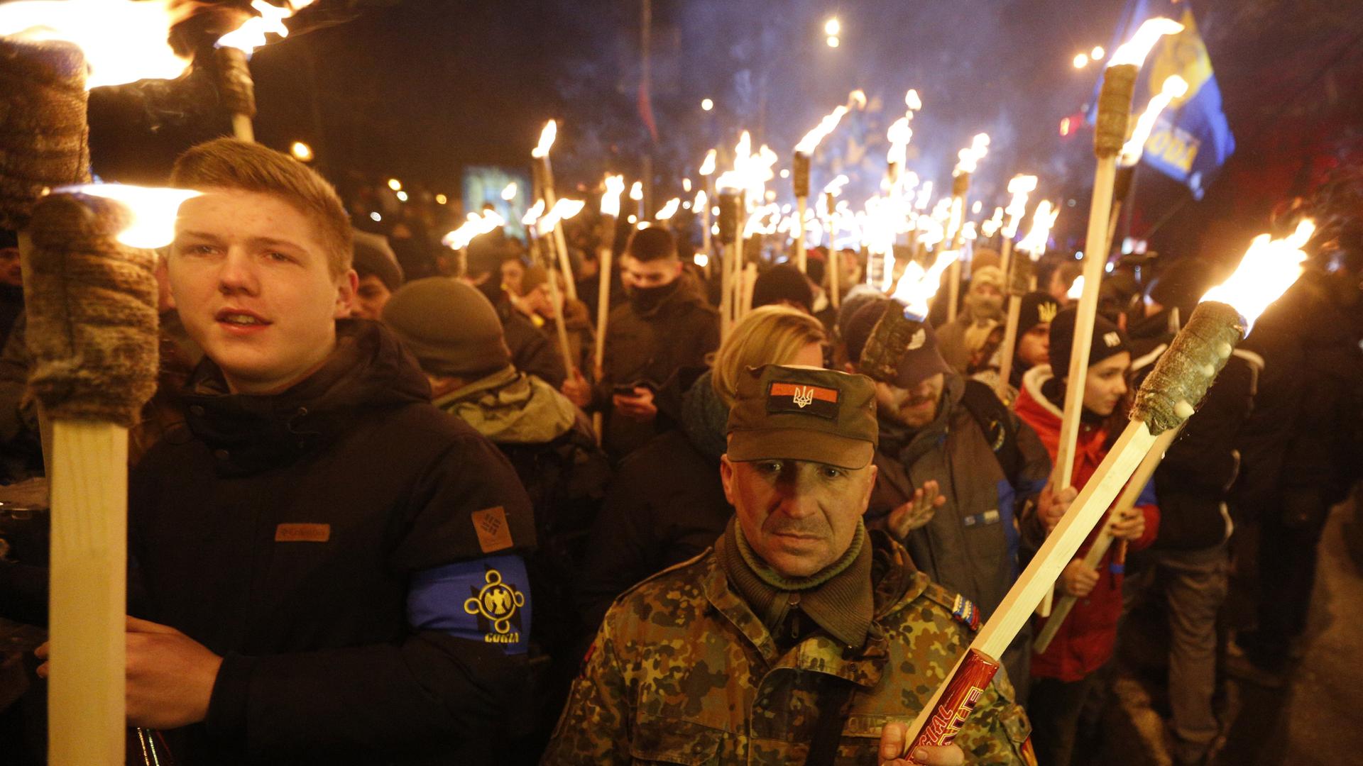 Eine Demonstration von Ukrainischen Nationalisten in Kiew im Januar 2017 Eine Demonstration von Ukrainischen Nationalisten in Kiew im Januar 2017