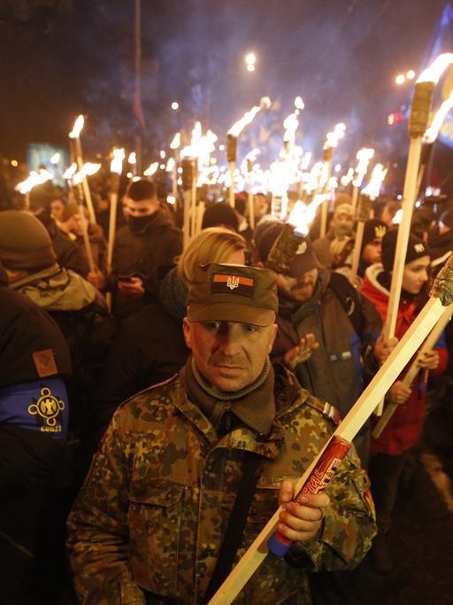 Eine Demonstration von Ukrainischen Nationalisten in Kiew im Januar 2017
