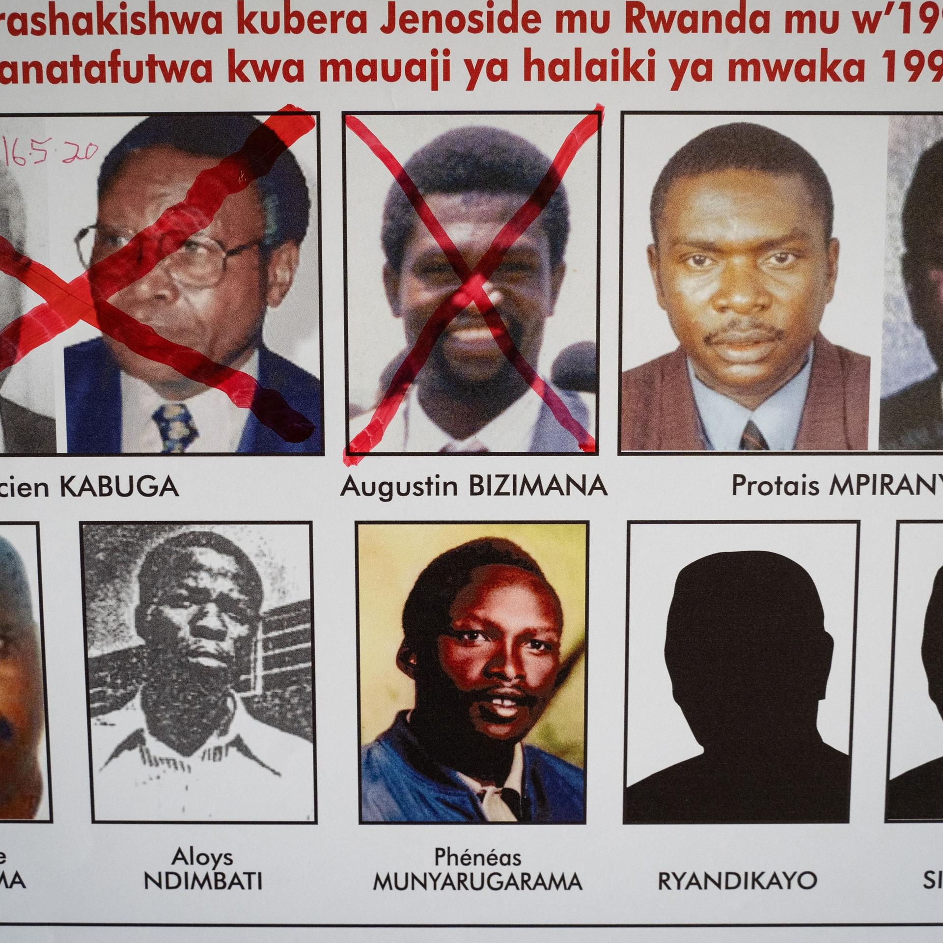 Ein Fahndungsfoto zeigt zehn Tatverdächtige von Ruanda. Die drei ersten sind ausgestrichen. Ein Fahndungsfoto zeigt zehn Tatverdächtige von Ruanda. Die drei ersten sind ausgestrichen.