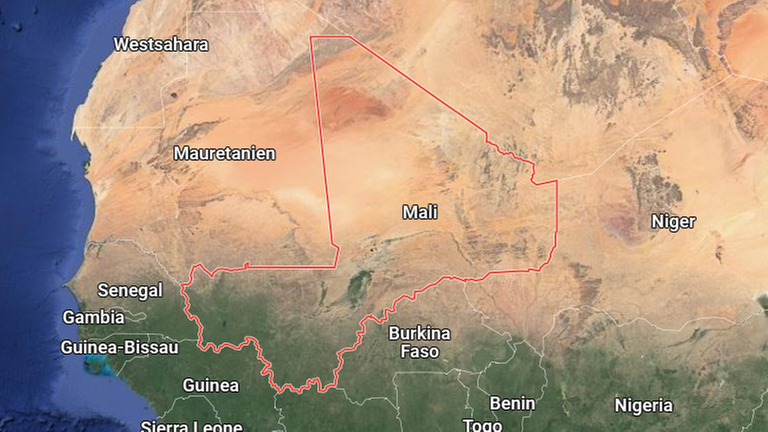 Das Foto zeigt eine Landkarte von Mali und der Region. Das Foto zeigt eine Landkarte von Mali und der Region.