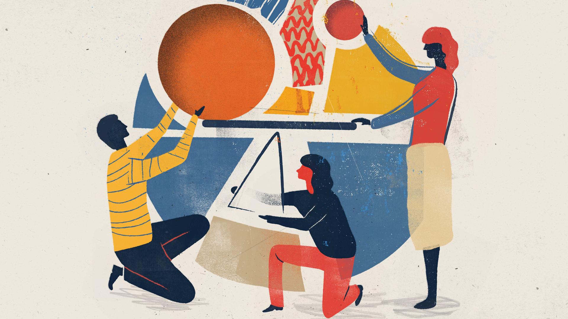 Illustration: Menschen arbeiten zusammen, in einem abstraktem Kreis. Illustration: Menschen arbeiten zusammen, in einem abstraktem Kreis.