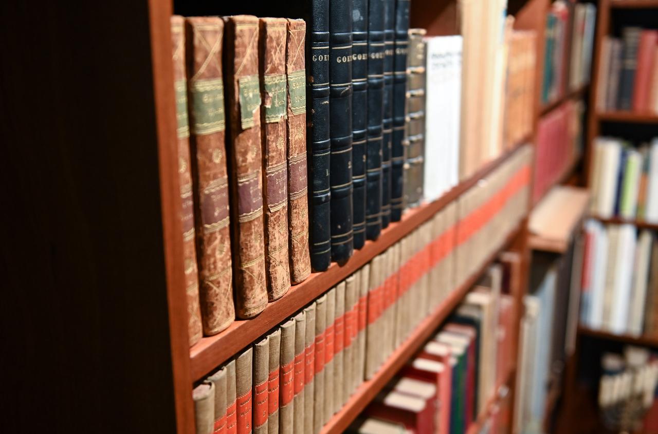Blick auf Bücher in enem Regal der "Stefan und Inge Heym Arbeitsbibliothek" im Kulturzentrum "Tietz" in Chemnitz Blick auf Bücher in enem Regal der "Stefan und Inge Heym Arbeitsbibliothek" im Kulturzentrum "Tietz" in Chemnitz