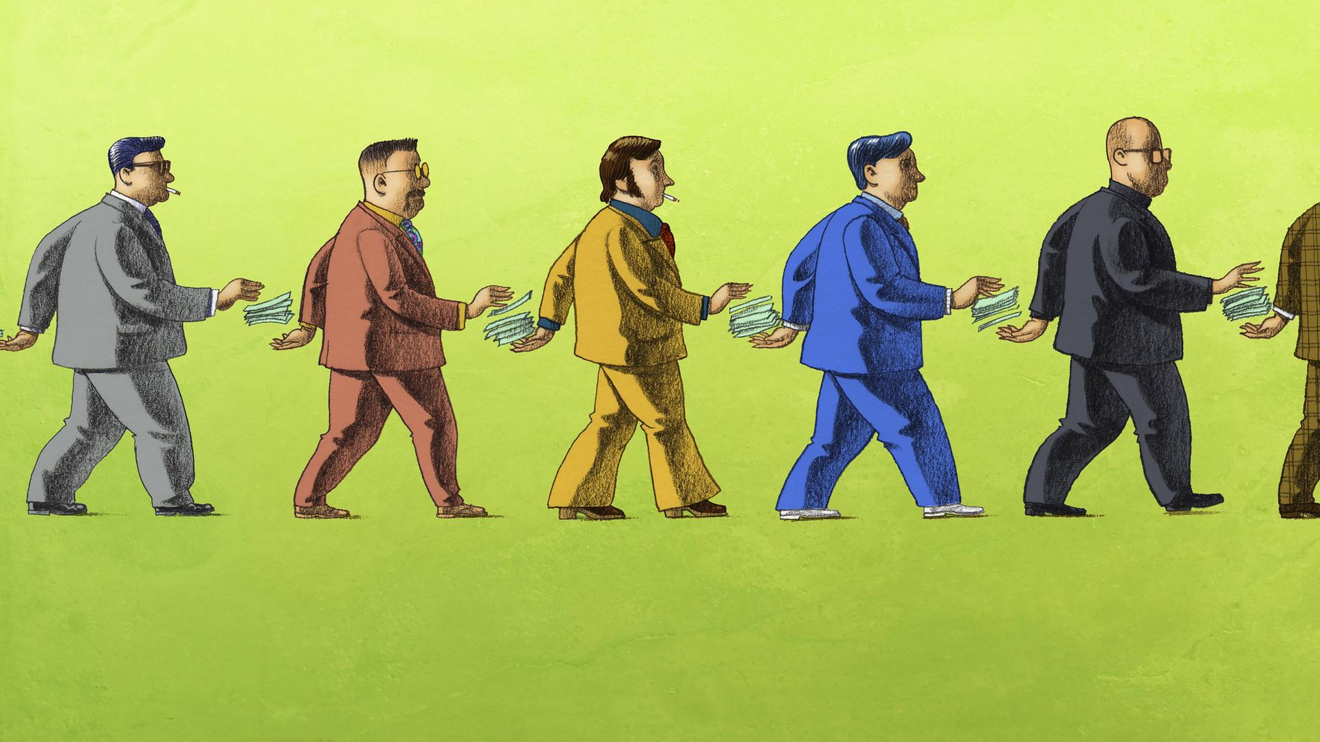Illustration: Geld wechselt die Hände von korrupten Geschäftsleuten. Illustration: Geld wechselt die Hände von korrupten Geschäftsleuten.