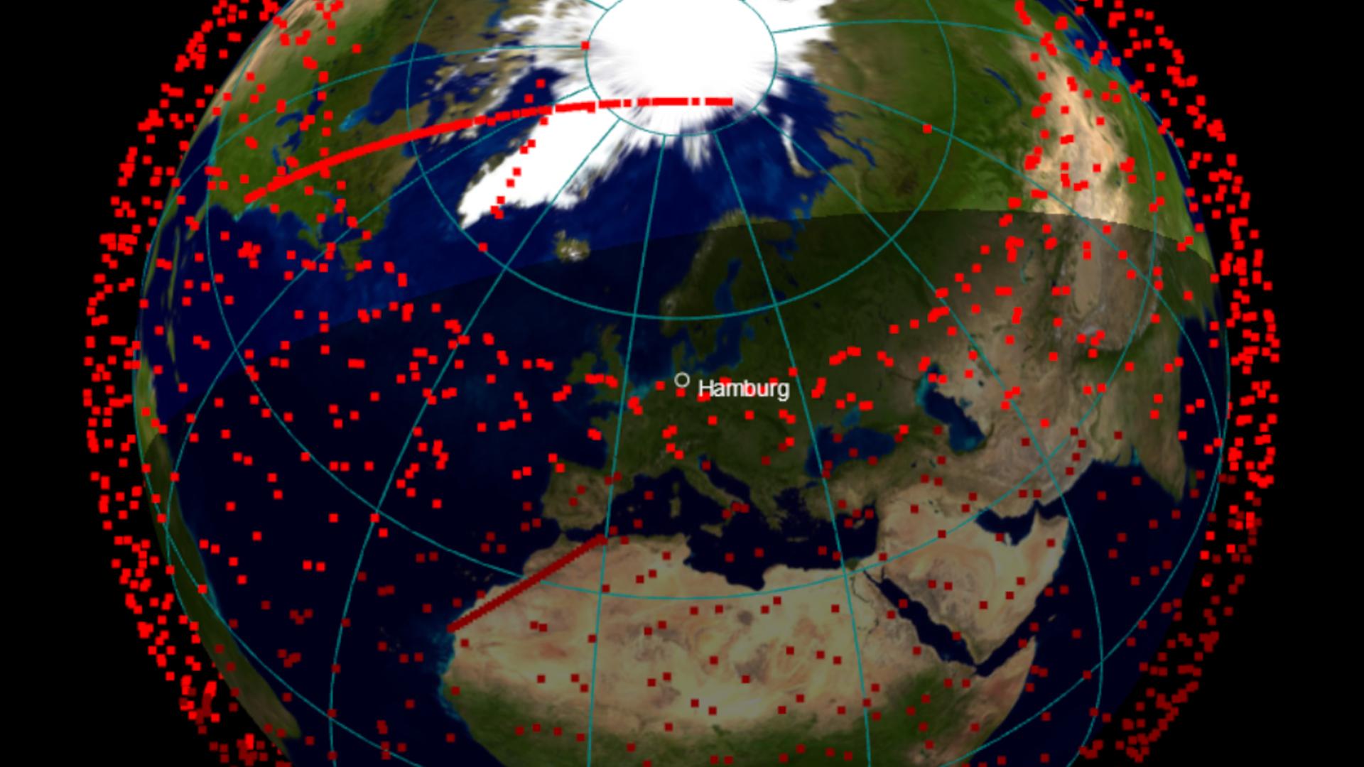 Jeder roter Punkt ein Starlink-Satellit! Momentaufnahme der über 2000 Satelliten am 20. Juli 2022 Jeder roter Punkt ein Starlink-Satellit! Momentaufnahme der über 2000 Satelliten am 20. Juli 2022
