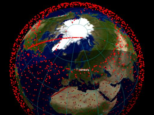 Jeder roter Punkt ein Starlink-Satellit! Momentaufnahme der über 2000 Satelliten am 20. Juli 2022